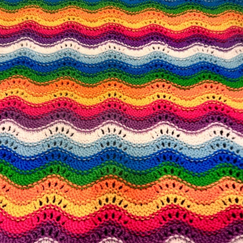 Rainbow Crochet Wave Afghan Throw‎ Blanket Granny Ripple Boho Vintage Style